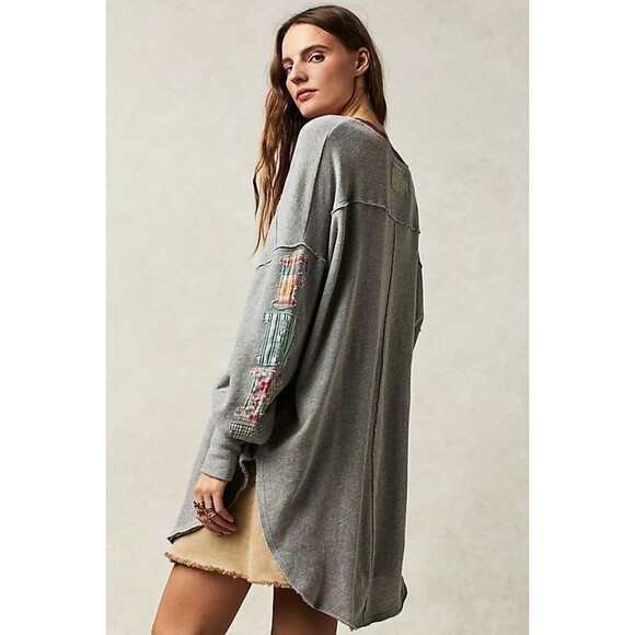 Free People We The Free Tee Tunic Top Floral Patch Cotton Pullover S New 283044 - Picture 3 of 8